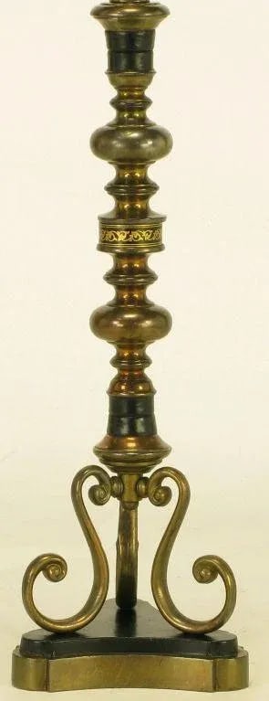 Brass & Black Leather Baluster Form Table Lamp - 3