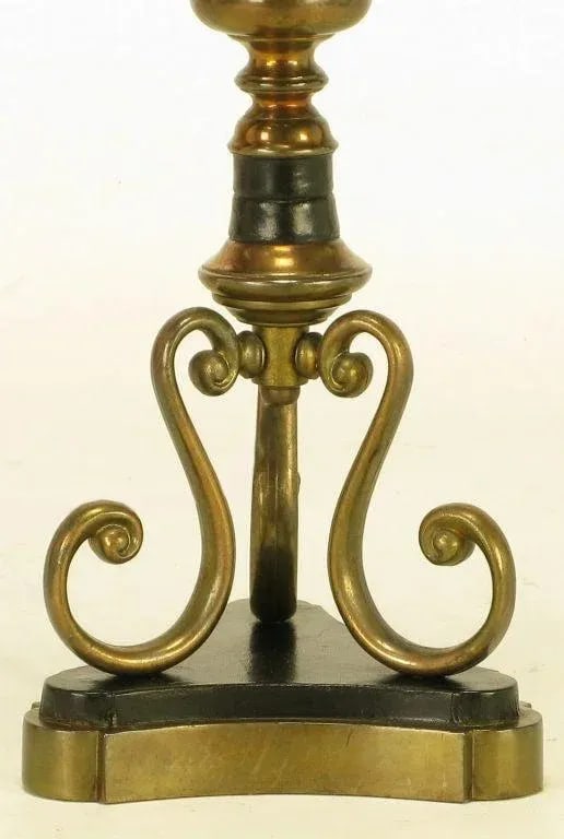 Brass & Black Leather Baluster Form Table Lamp - 5