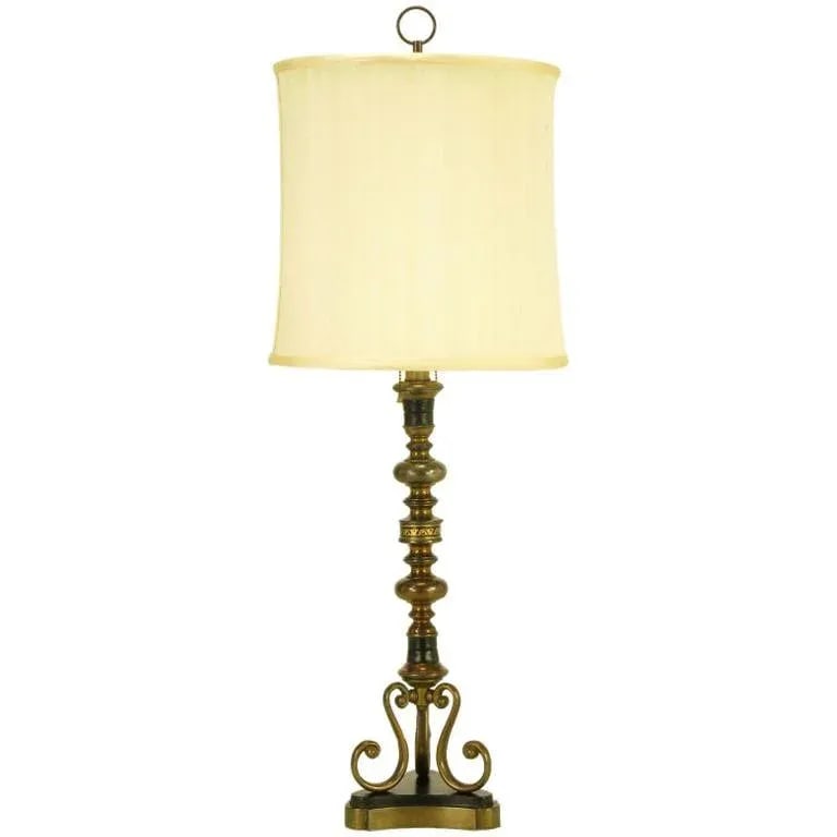 Brass & Black Leather Baluster Form Table Lamp - 6