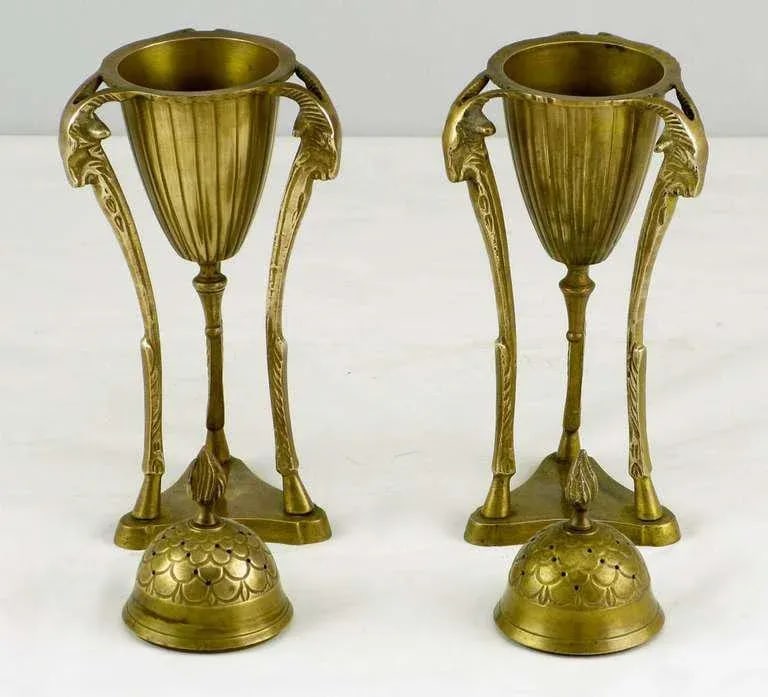Brass Rams Heads & Hooves Empire Style Censers - a Pair - 2