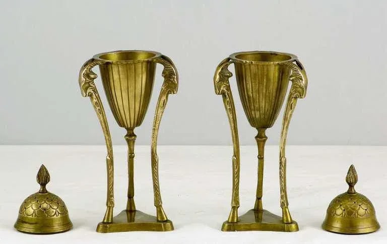 Brass Rams Heads & Hooves Empire Style Censers - a Pair - 3