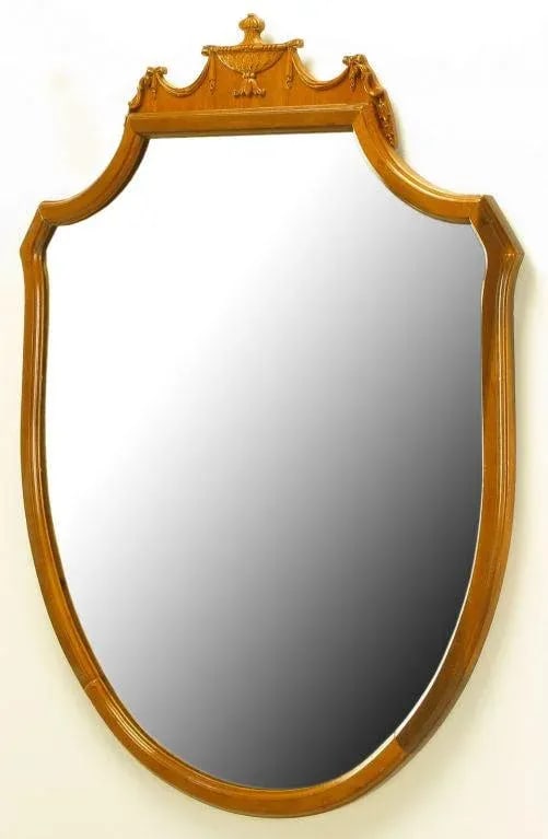 Carved Walnut Shield-Form Empire Ribbon & Acanthus Leaf Mirror - 2