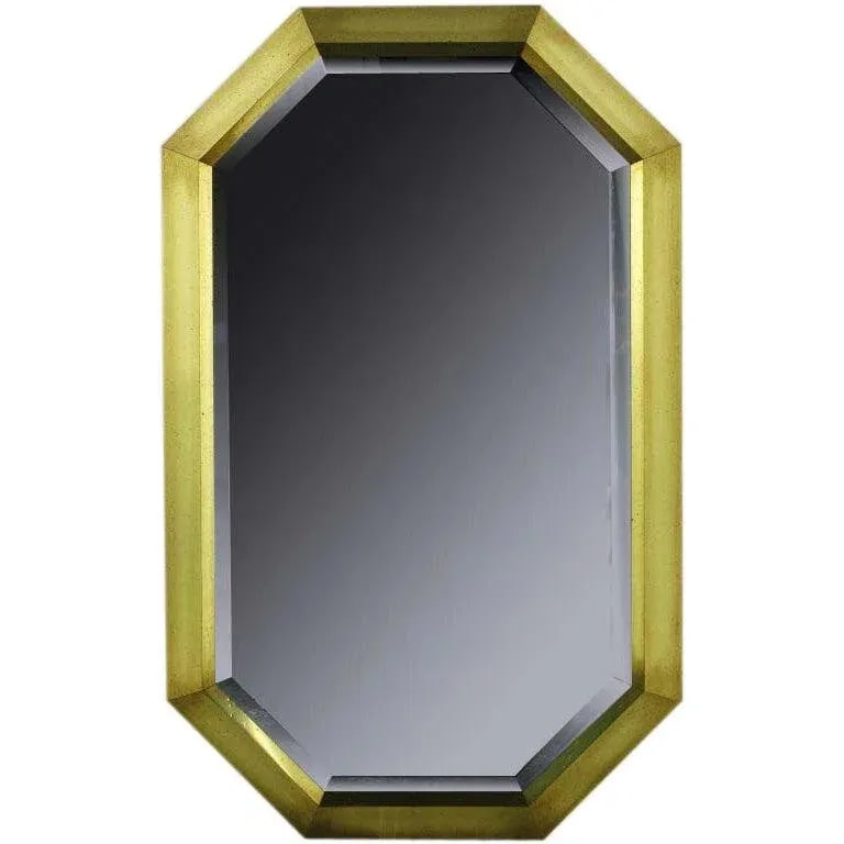 Octagonal Patinated Brass Frame Beveled Mirror - 2