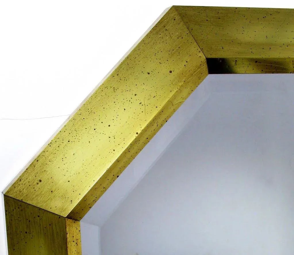 Octagonal Patinated Brass Frame Beveled Mirror - 3