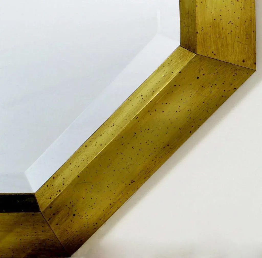 Octagonal Patinated Brass Frame Beveled Mirror - 4
