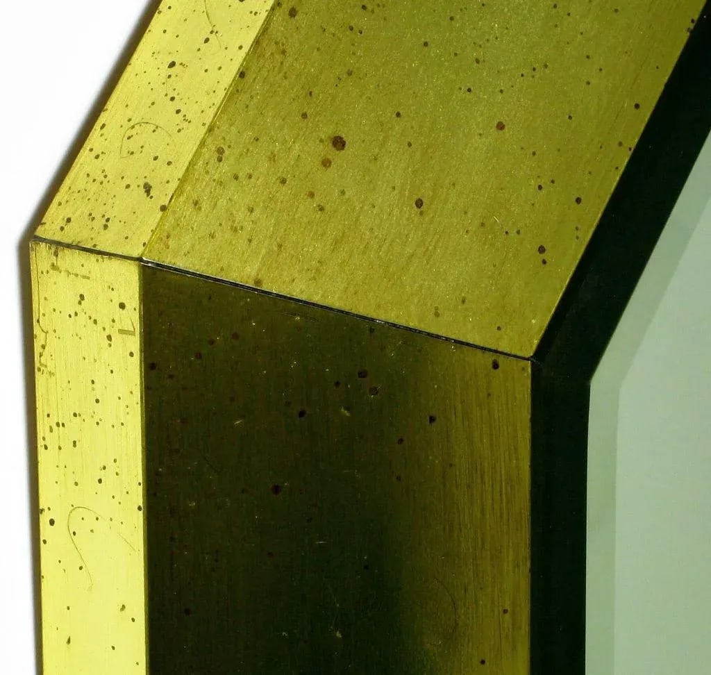 Octagonal Patinated Brass Frame Beveled Mirror - 5