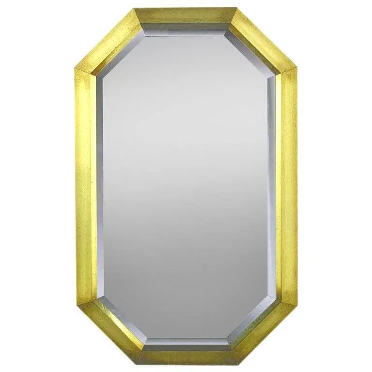 Octagonal Patinated Brass Frame Beveled Mirror - 7