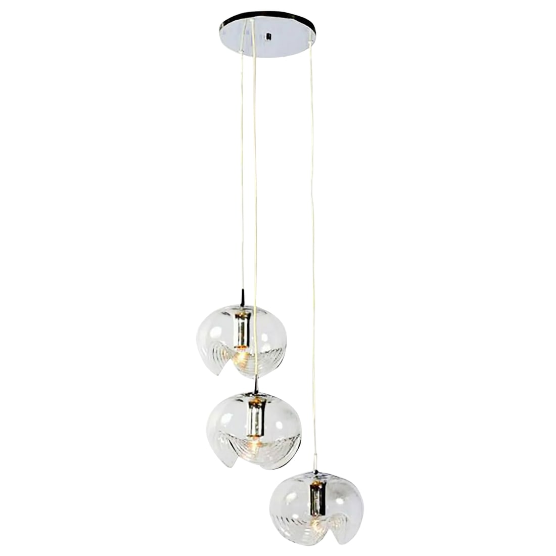Koch & Lowy Chrome and Blown Glass Triple Pendant Fixture (1 of 6)