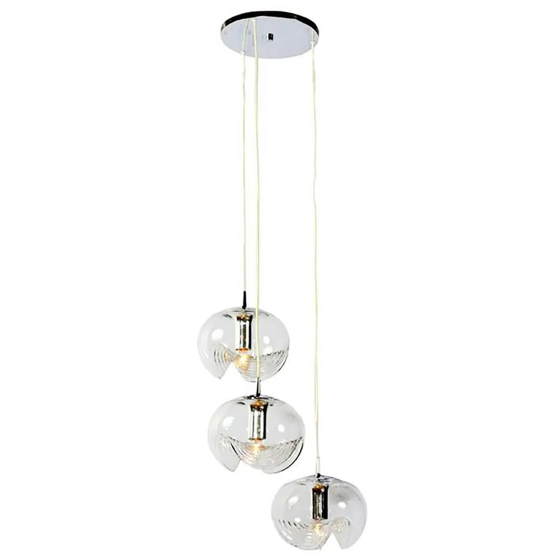 Koch & Lowy Chrome and Blown Glass Triple Pendant Fixture - 6