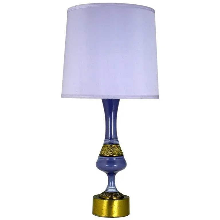Single Ceramic Table Lamp in Amethyst and Brass - 7