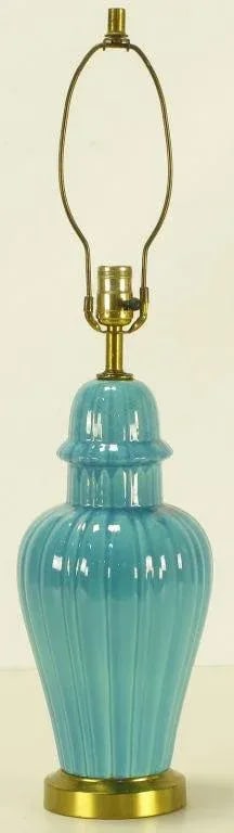 Turquoise Ceramic Ribbed Ginger Jar Form Table Lamp - 2