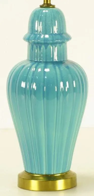 Turquoise Ceramic Ribbed Ginger Jar Form Table Lamp - 3