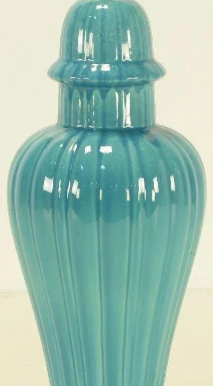 Turquoise Ceramic Ribbed Ginger Jar Form Table Lamp - 4