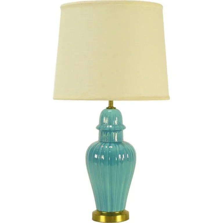 Turquoise Ceramic Ribbed Ginger Jar Form Table Lamp - 5