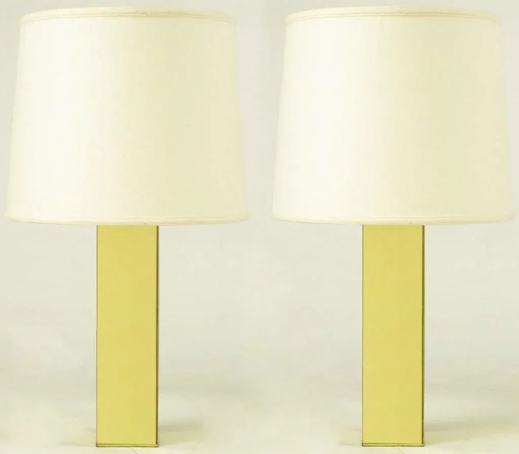 Pair Polished Brass Column Table Lamps - 2