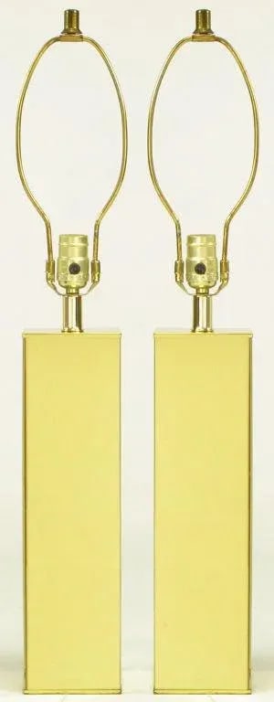Pair Polished Brass Column Table Lamps - 3