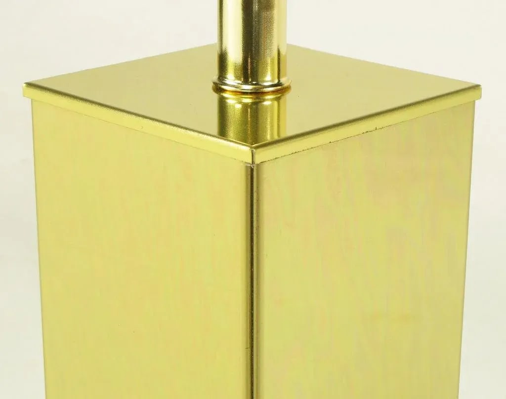 Pair Polished Brass Column Table Lamps - 6