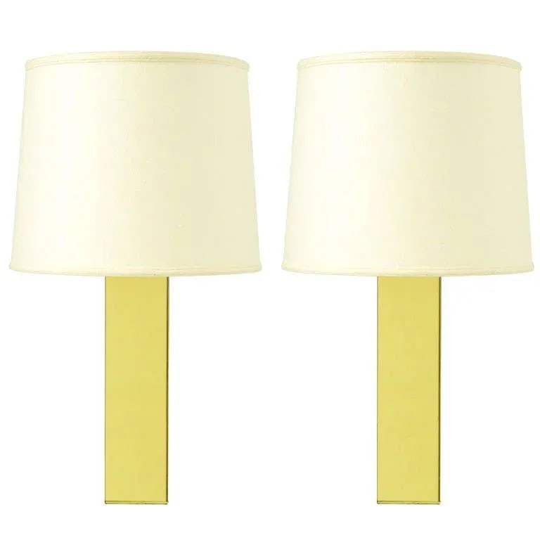 Pair Polished Brass Column Table Lamps - 7