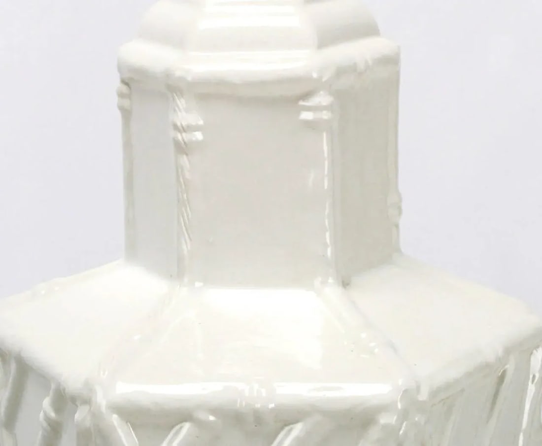 White Ceramic Hexagonal Bamboo Relief Table Lamps - a Pair - 3