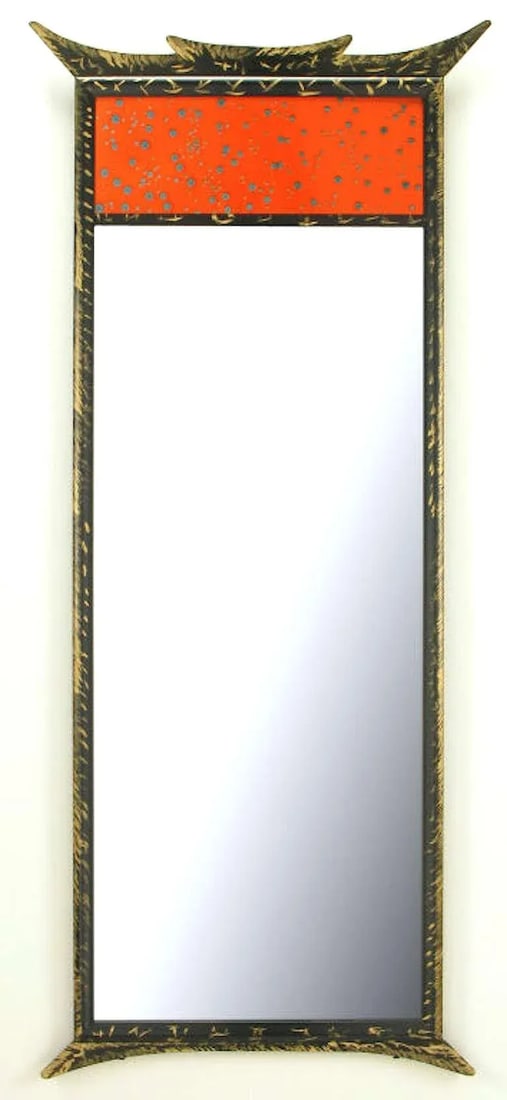 Parcel-Gilt Pagoda Style Enameled Panel Trumeau Mirror - 2