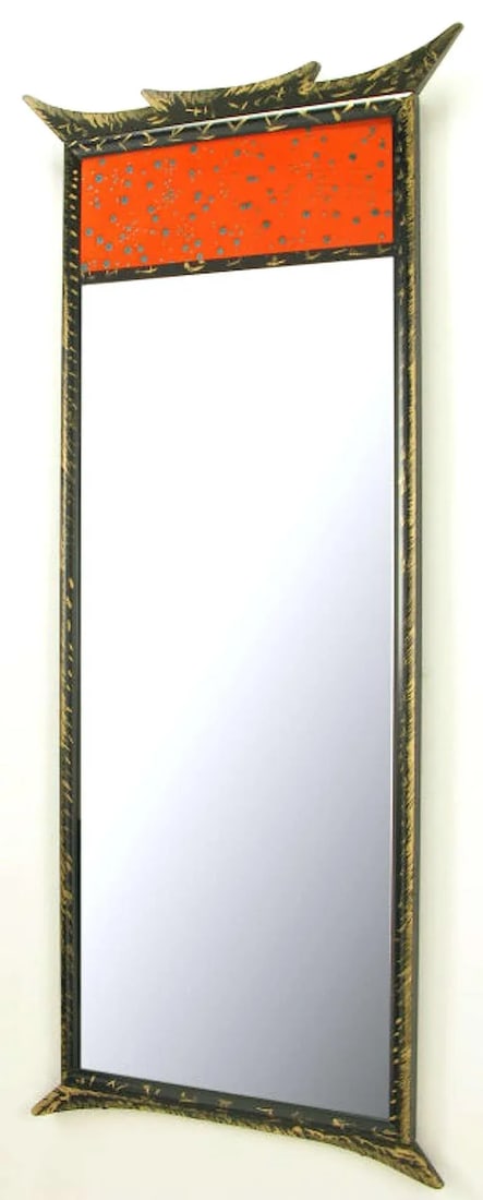 Parcel-Gilt Pagoda Style Enameled Panel Trumeau Mirror - 3