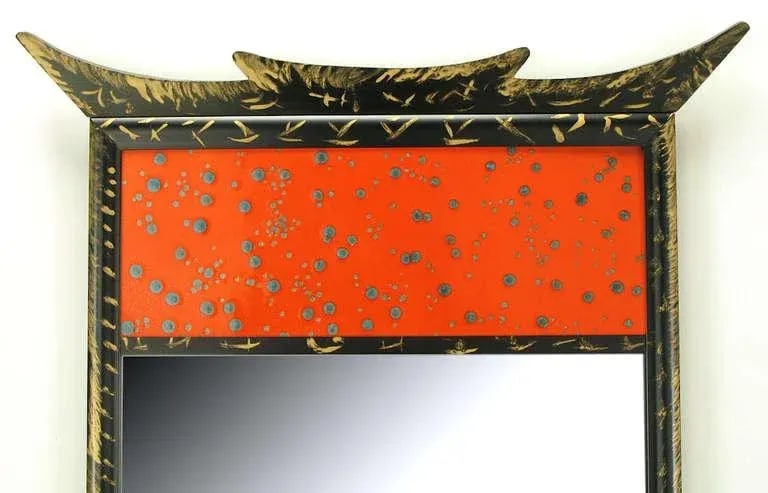 Parcel-Gilt Pagoda Style Enameled Panel Trumeau Mirror - 4