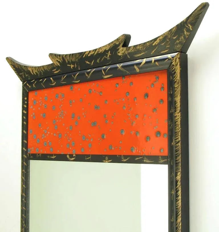 Parcel-Gilt Pagoda Style Enameled Panel Trumeau Mirror - 5