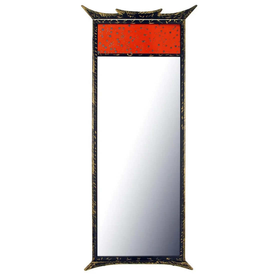 Parcel-Gilt Pagoda Style Enameled Panel Trumeau Mirror - 8