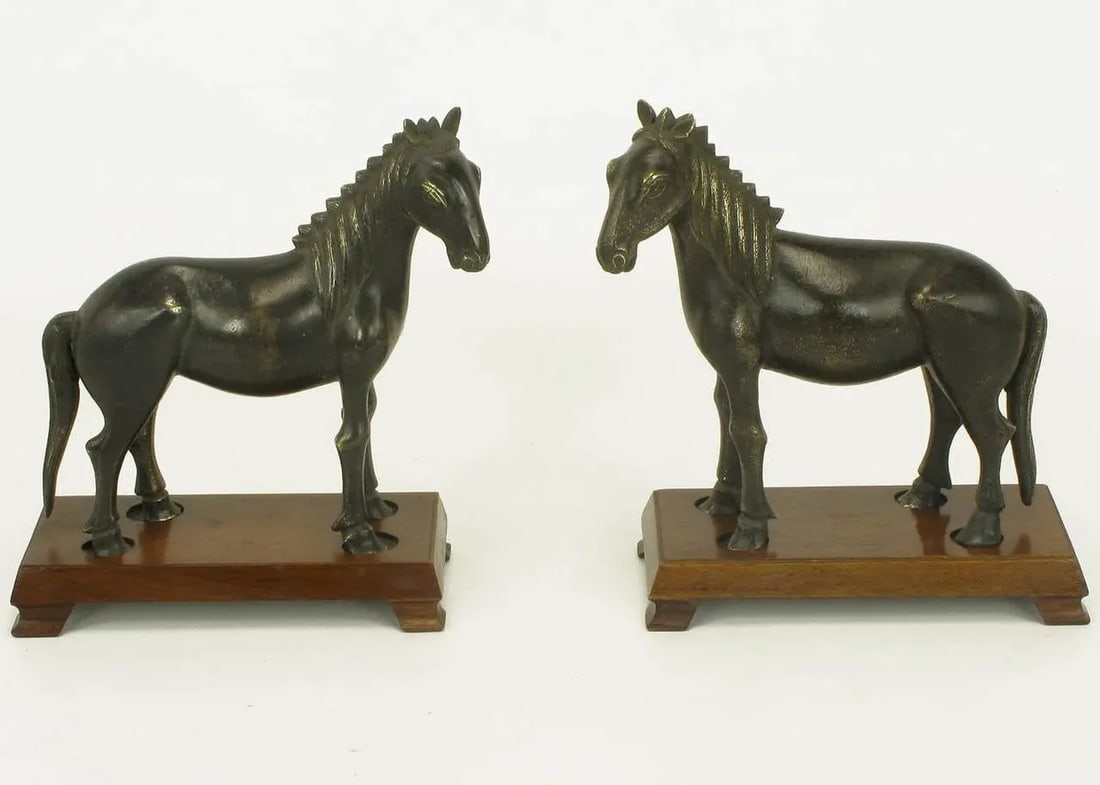 Bronze Arabian Stallion Figures Ion Footed Mahogany Plinths - a Pair - 2
