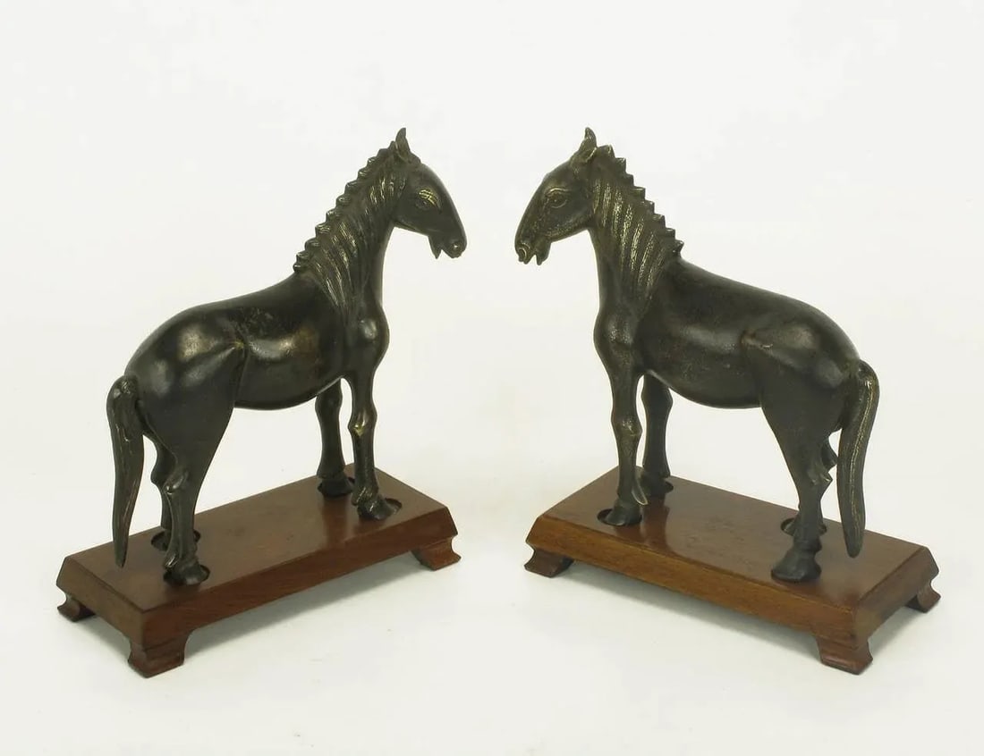 Bronze Arabian Stallion Figures Ion Footed Mahogany Plinths - a Pair - 3