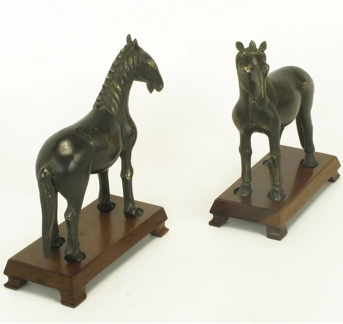 Bronze Arabian Stallion Figures Ion Footed Mahogany Plinths - a Pair - 4