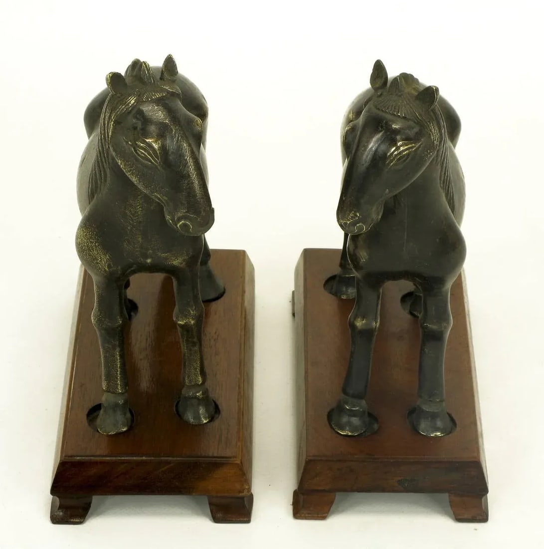 Bronze Arabian Stallion Figures Ion Footed Mahogany Plinths - a Pair - 5
