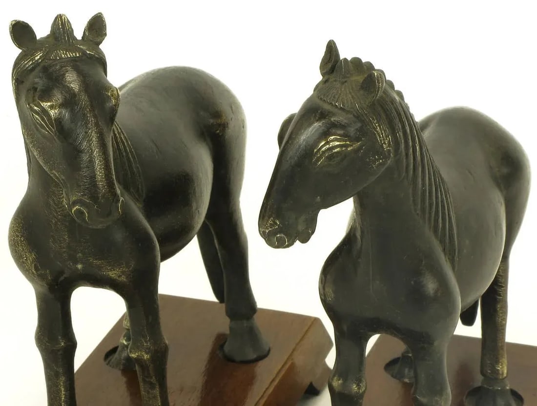 Bronze Arabian Stallion Figures Ion Footed Mahogany Plinths - a Pair - 6