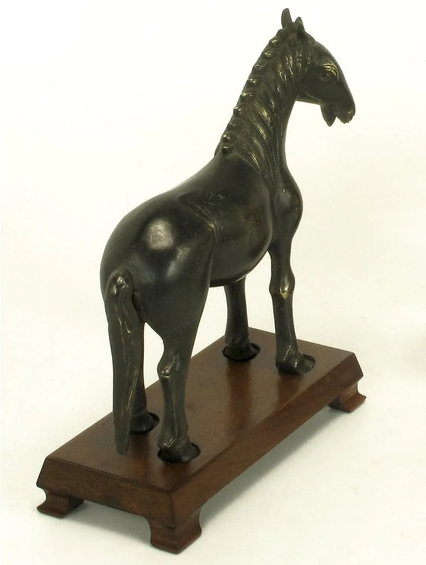 Bronze Arabian Stallion Figures Ion Footed Mahogany Plinths - a Pair - 7