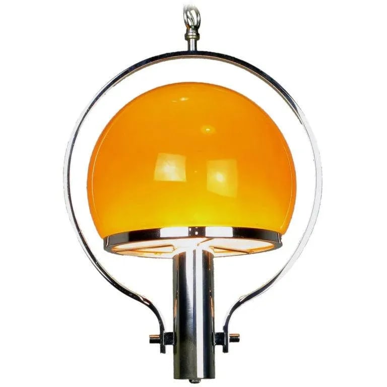 Spherical Amber Cased Glass and Chrome Chandelier - 6