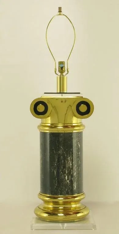 Overscale Ionic Column Table Lamps in Brass & Lucite - a Pair - 2