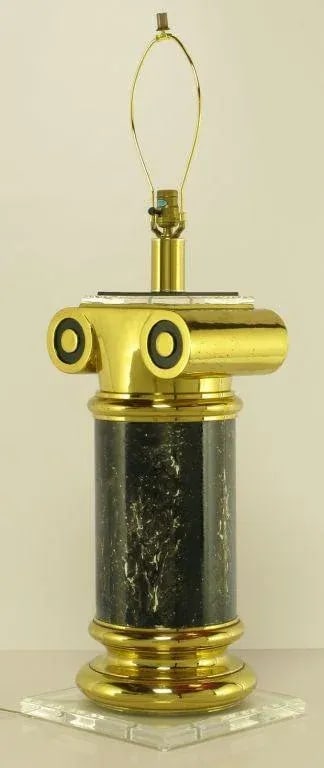 Overscale Ionic Column Table Lamps in Brass & Lucite - a Pair - 3