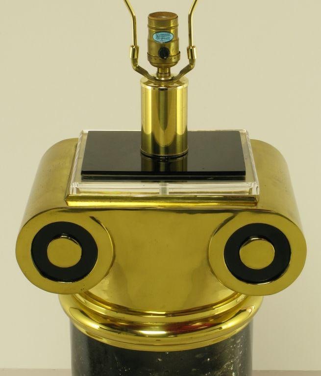 Overscale Ionic Column Table Lamps in Brass & Lucite - a Pair - 4