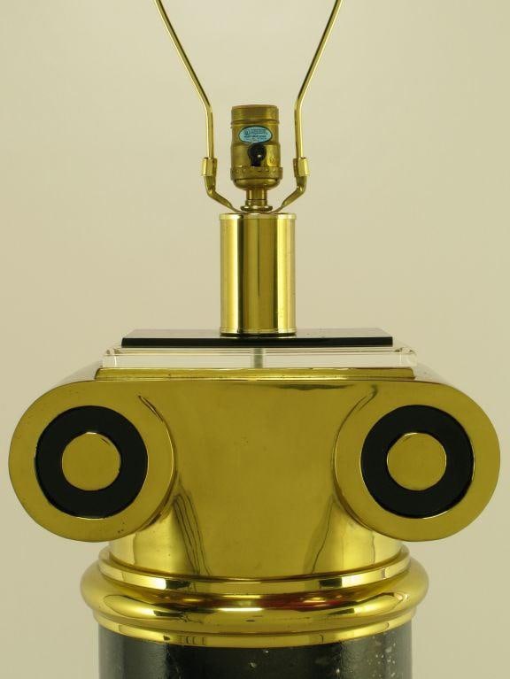 Overscale Ionic Column Table Lamps in Brass & Lucite - a Pair - 5