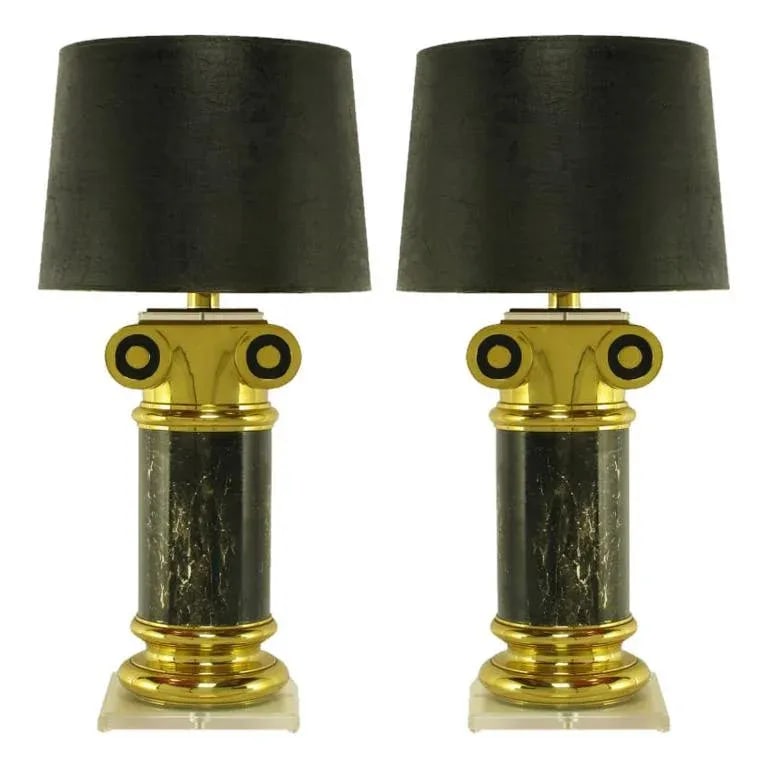 Overscale Ionic Column Table Lamps in Brass & Lucite - a Pair - 9