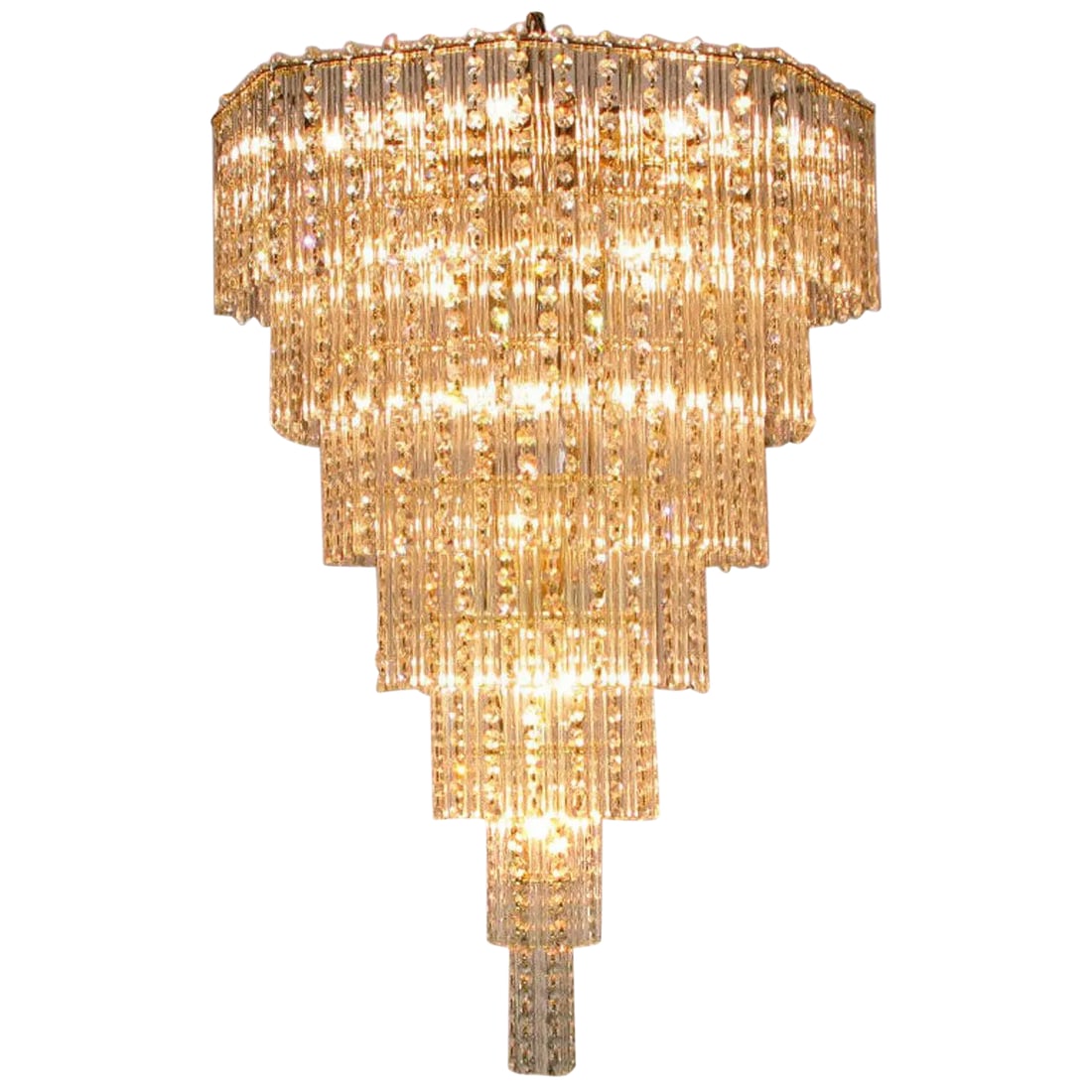 Seven Tier Crystal Beads and Rods Brass Chandelier (1 of 7)