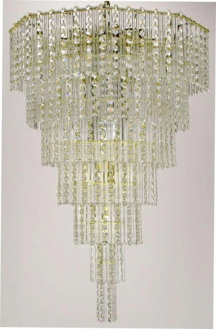 Seven Tier Crystal Beads and Rods Brass Chandelier - 3