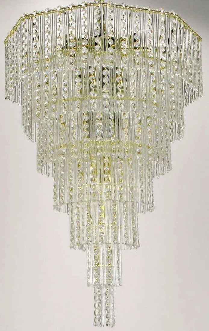 Seven Tier Crystal Beads and Rods Brass Chandelier - 6