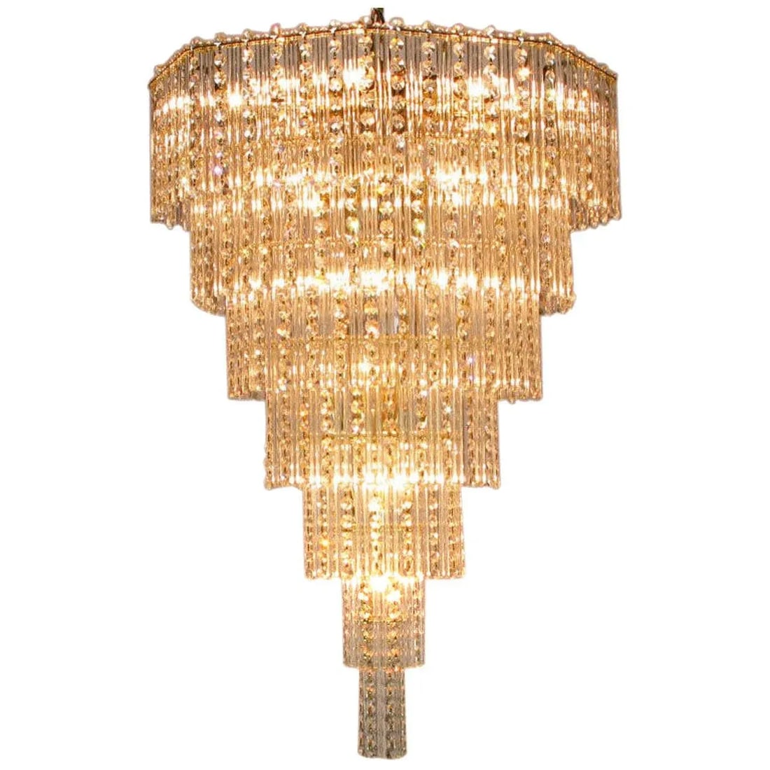 Seven Tier Crystal Beads and Rods Brass Chandelier - 7