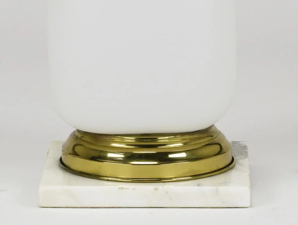 White Murano Glass & Carrera Marble Base Table Lamp - 4