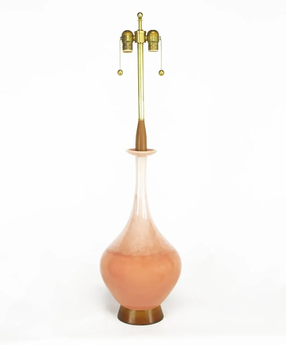 Large Coral Drip Glaze Pottery Table Lamp - 2