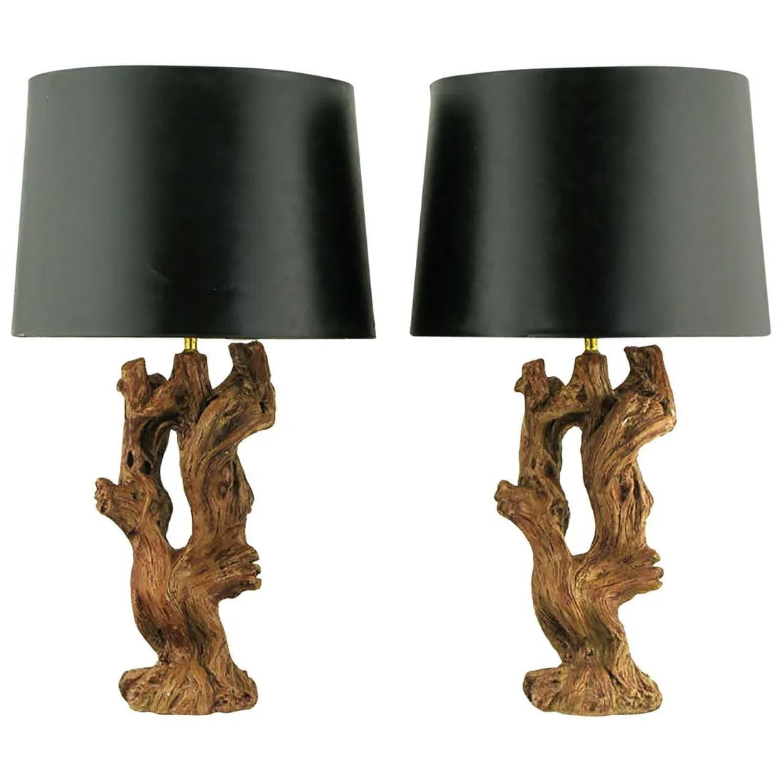 Ceramic Driftwood-Form Faux Bois Table Lamps - a Pair - 6