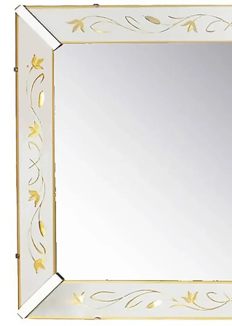 Etched and Reverse Gilt Mirrored Frame Art Deco Mirror With Foliate Detail - 4