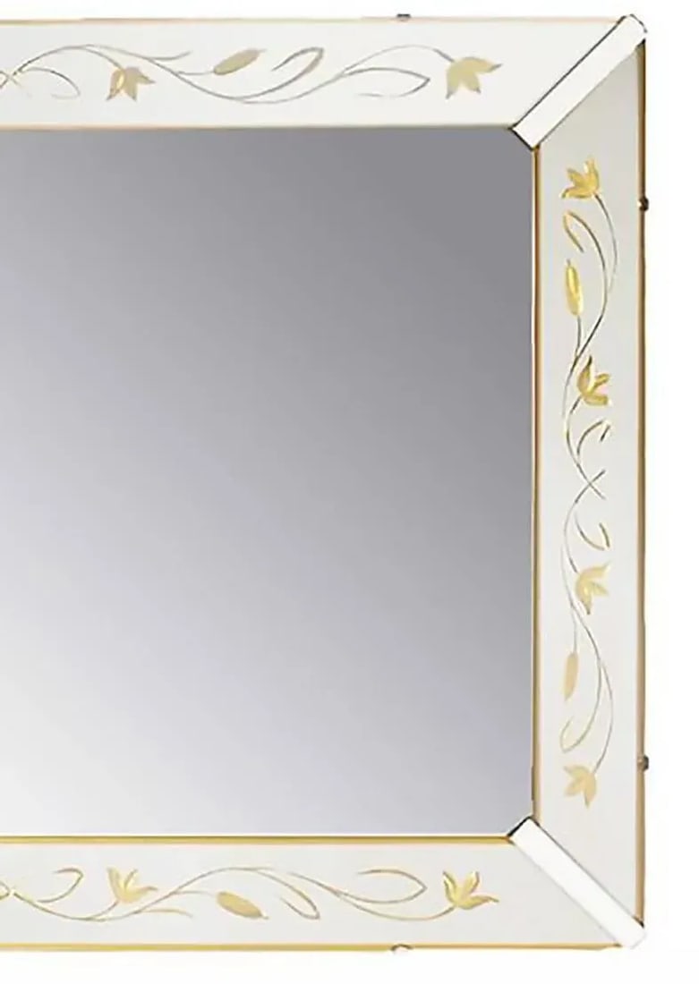 Etched and Reverse Gilt Mirrored Frame Art Deco Mirror With Foliate Detail - 5