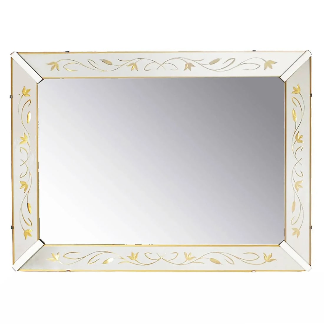 Etched and Reverse Gilt Mirrored Frame Art Deco Mirror With Foliate Detail - 6